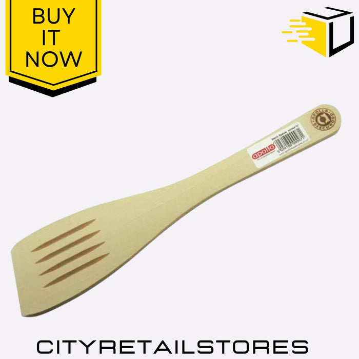 Beechwood Slotted Spatula 12" Durable Wooden Cooking Utensil Apollo