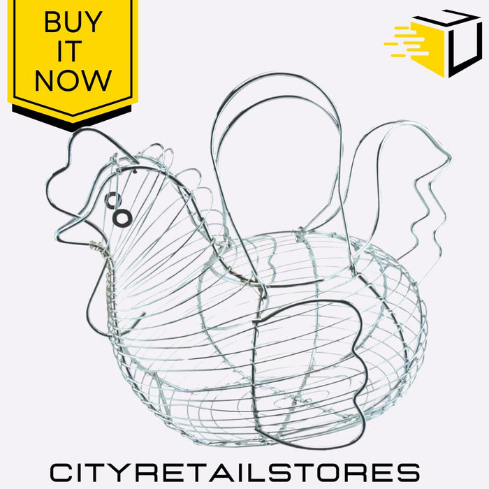 Hen Design Metal Basket for Eggs Chicken Egg Storage Holder Farmhouse Apollo