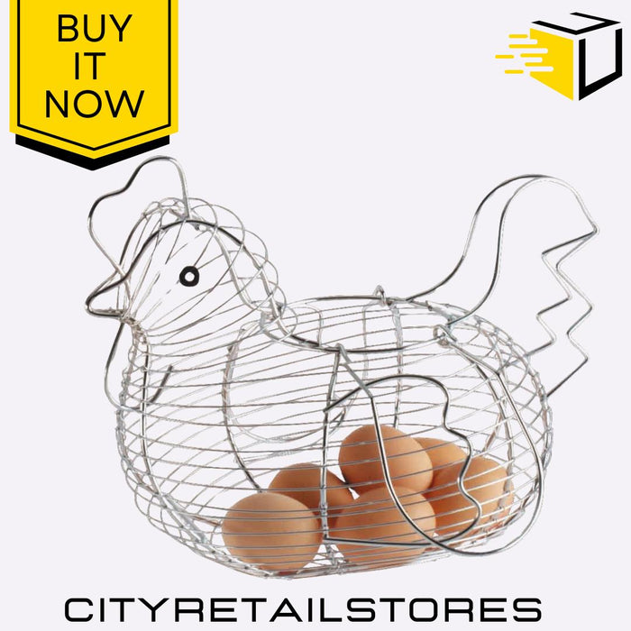 Hen Design Metal Basket for Eggs Chicken Egg Storage Holder Farmhouse Apollo