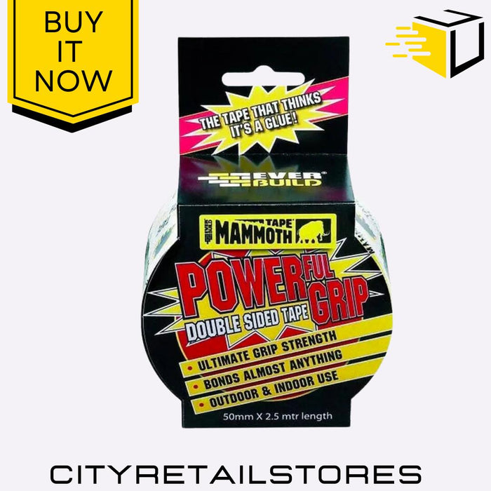 Mammoth PowerGrip Double Sided Tape Strong Fix Adhesive 50mm x 25m Everbuild