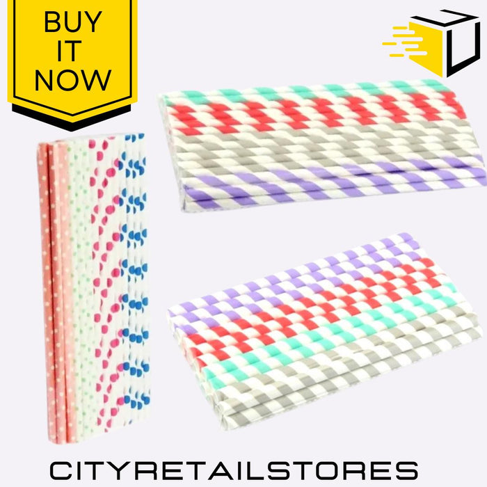 Paper Smoothie Straws Mixed Colours Stripes Polka Dots Eco-Friendly 20/40 Apollo