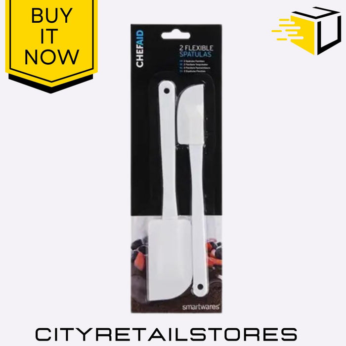 Chef Aid Flexible Spatulas White Non-Stick, Durable, Easy to Clean 2 Pack
