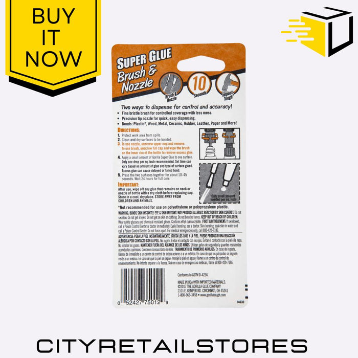 Gorilla Brush & Nozzle Precision 2 in 1 Super Glue Gel  Strong All-Purpose 12g