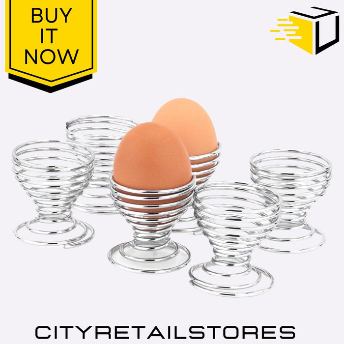 Spiral Chrome Egg Cups Stylish & Durable Egg Holder Set 6 Pack Apollo