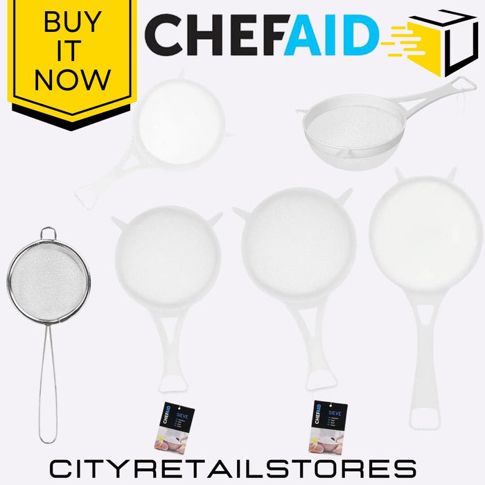 Tea Strainer & Metal Stainer & Sieve Range White Plastic Assorted Sizes Chef Aid