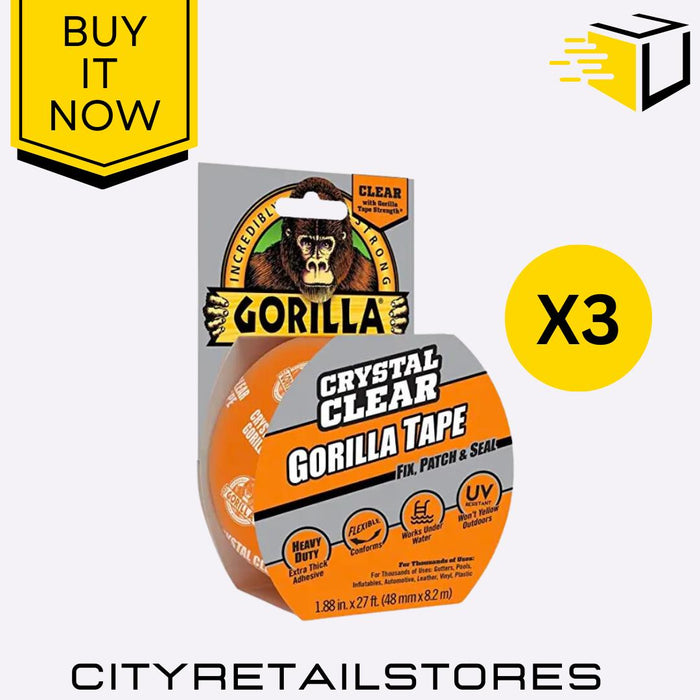 Gorilla Clear Repair Tape Gloss Finish Heavy Duty Waterproof Durable 8.2m