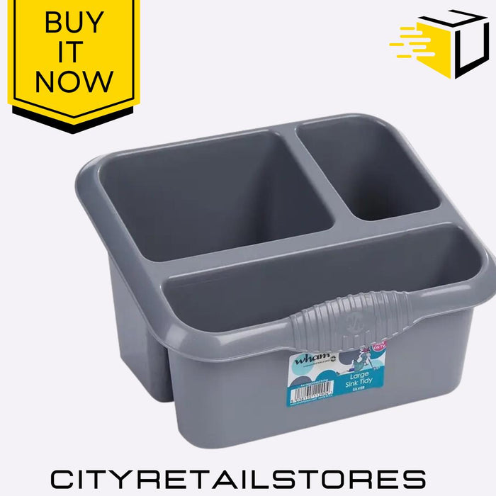 Casa Large Sink Tidy Silver Organise Sponges Brushes Soap Kitchen Sink Wham