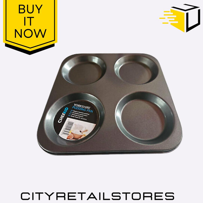 Non-Stick Yorkshire Pudding Pan 4 Cups Baking Tray Easy Clean Durable Chef Aid