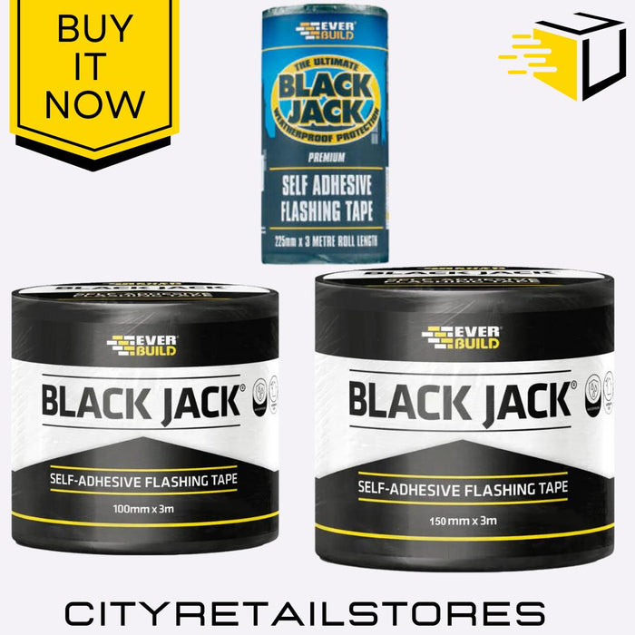 Black Jack Self Adhesive Flashing Tape Roof Repair 100 150 225mm x 3m Everbuild