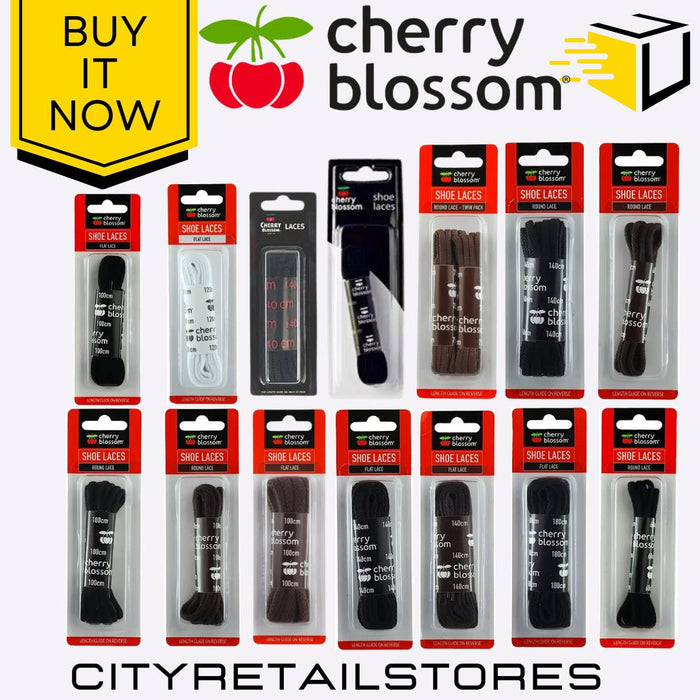 Flat Round Shoe Laces Black, Brown, White Durable & Stylish Cherry Blossom