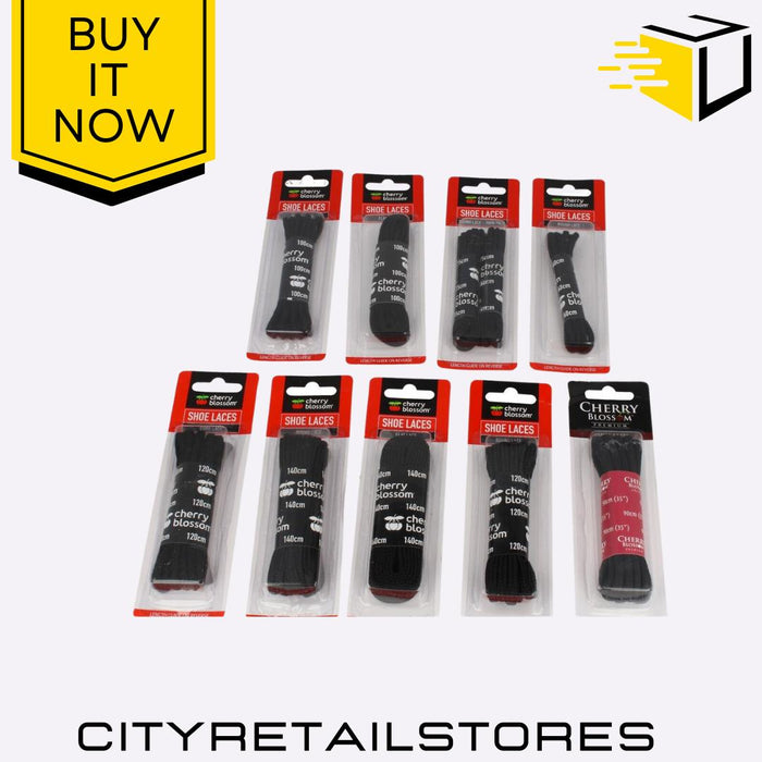 Flat Round Shoe Laces Black, Brown, White Durable & Stylish Cherry Blossom