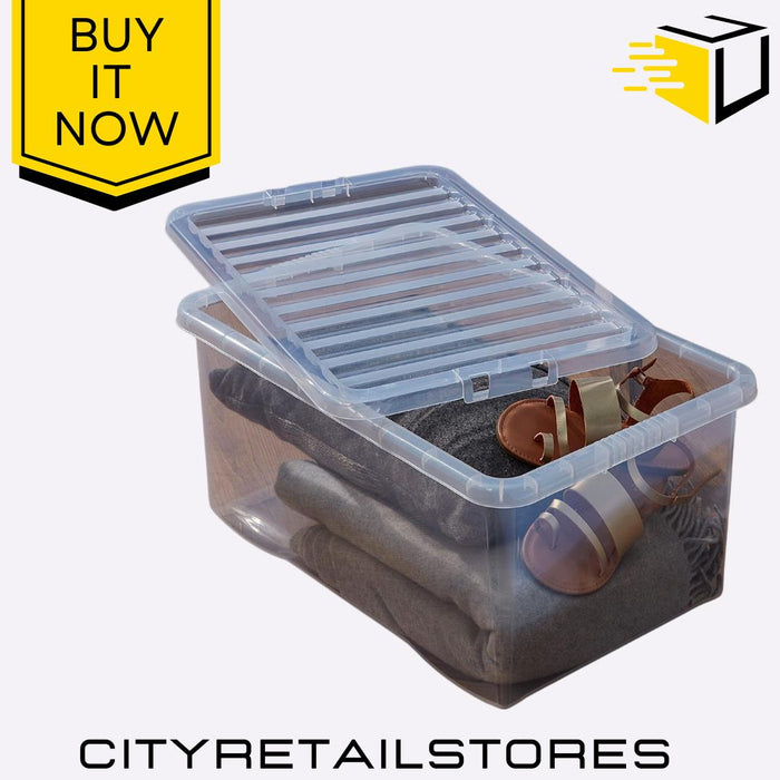 Crystal 45L Storage Box With Lid Clear Plastic Durable Storage Solution Wham