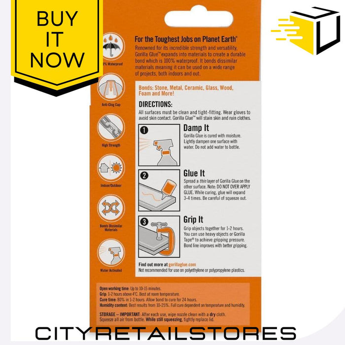 Gorilla Glue Adhesive Purpose Glue Heavy Duty Clear Super Strong Duty Grab E5