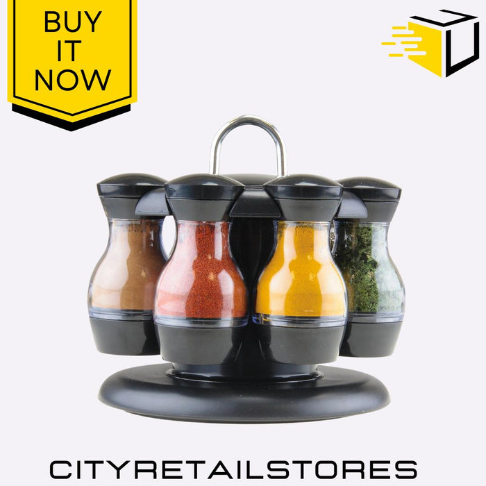 Spice Rack Roundabout 8-Jar Rotating Storage Organizer Kitchen Countertop Apollo