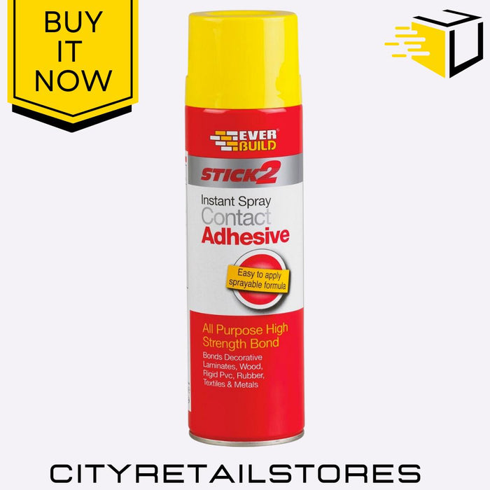 Stick 2 Instant Spray Contact Adhesive Multi-Purpose Fast Bond 500ml Everbuild