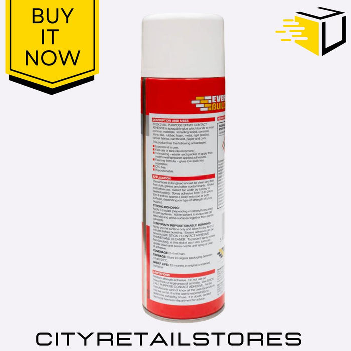 Stick 2 Instant Spray Contact Adhesive Multi-Purpose Fast Bond 500ml Everbuild