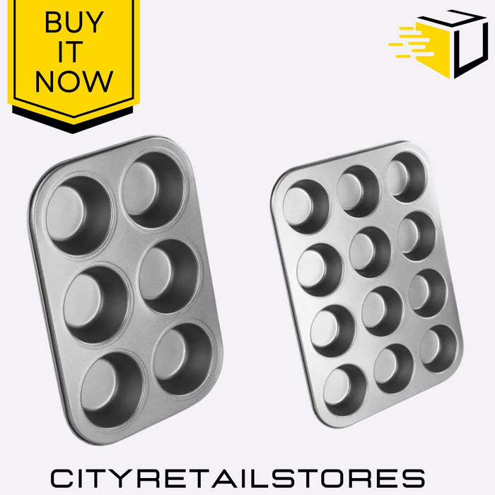 6/12 Cup Muffin Pan Non-Stick Bakeware For Cupcakes & Muffins Durable Chef Aid