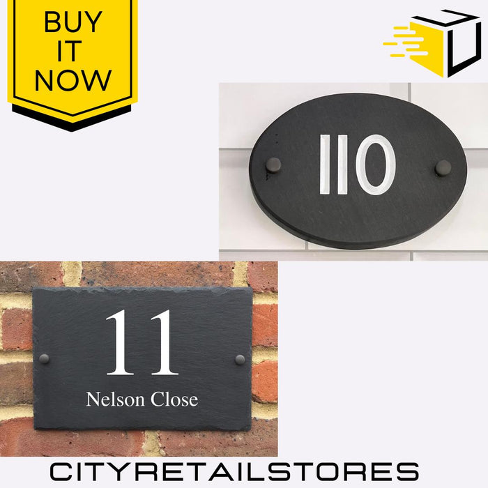 Apollo Personalised Slate House Door Sign Rectangle Oval Custom Plaque 20x15cm