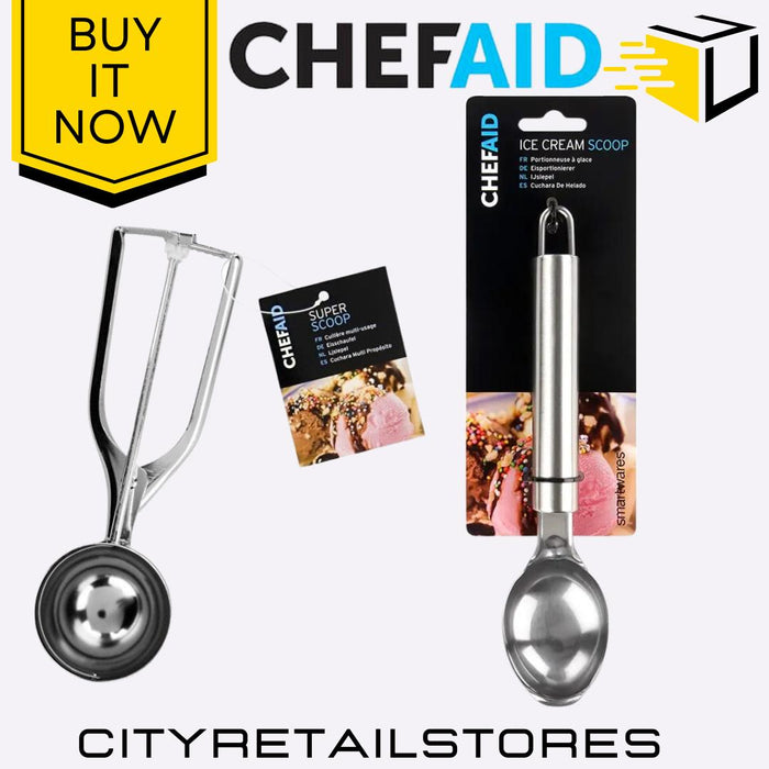 Chef Aid Stainless Steel Ice Cream Scoop & Bow Action Scoop Kitchen Gadget Tool