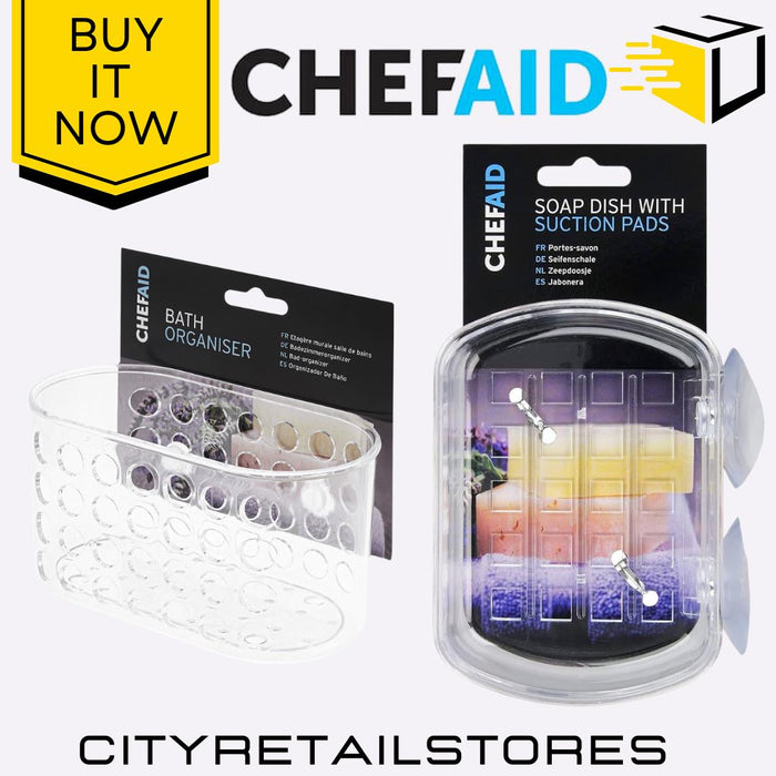 Chef Aid Bath Organiser & Soap Dish Wall Mounted with Suction Pads, Durable