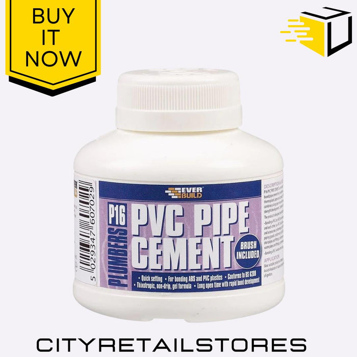 Everbuild P16 Plumbers PVC Pipe Cement Adhesive Waterproof Bond Glue 250ml