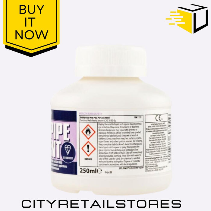 Everbuild P16 Plumbers PVC Pipe Cement Adhesive Waterproof Bond Glue 250ml