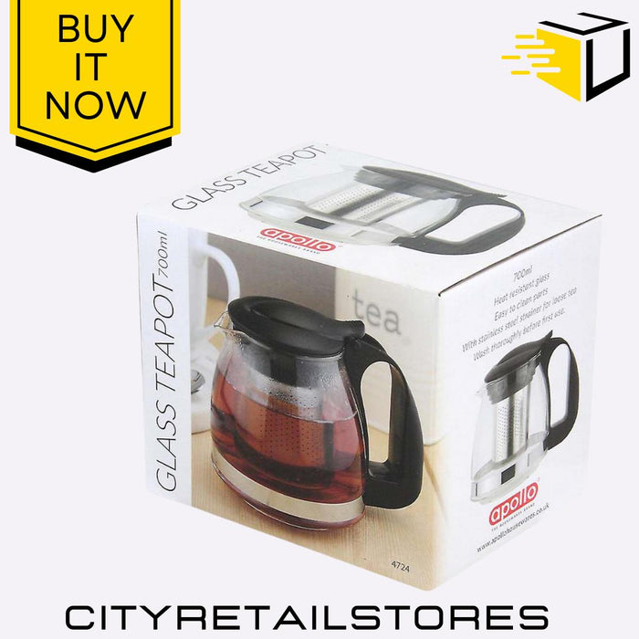 Apollo Glass Teapot with Strainer Heat Resistant Tea Pot Loose Leaf & Tea 600ml
