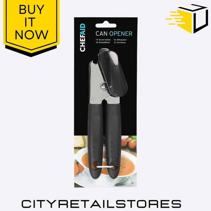Chef Aid Can Opener Black Premium Stainless Steel Manual Ergonomic