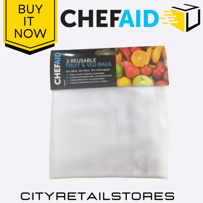 Reusable Veggie Bags Eco-Friendly Produce Storage Bags 3 Pack Chef Aid