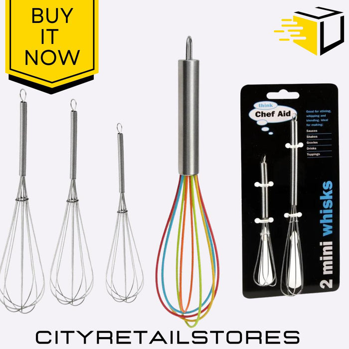 Whisk Steel & Rainbow Silicone, Mini Small Whisk For Cooking Chef Aid