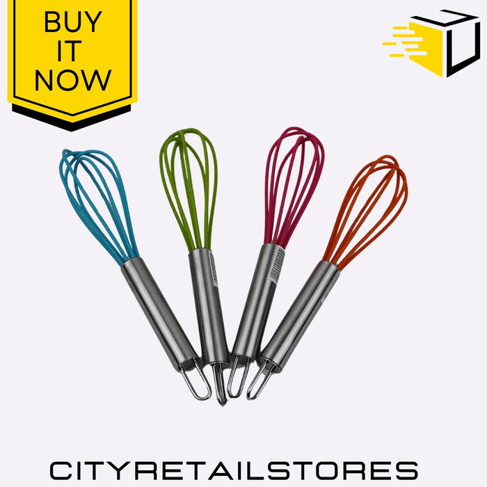 Whisk Steel & Rainbow Silicone, Mini Small Whisk For Cooking Chef Aid
