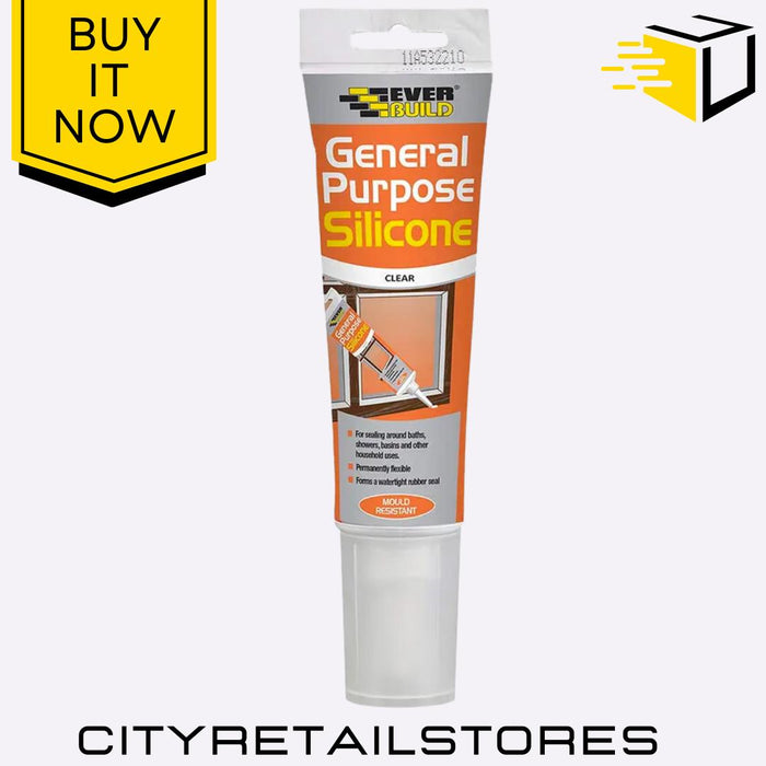 Everbuild General Purpose Silicone Sealant Clear Waterproof, Flexible 80ml