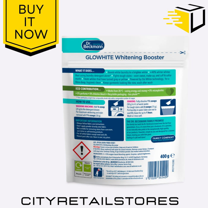 Dr. Beckmann Glowhite Whitening Booster Laundry Whitener Brightens Clothes 400g