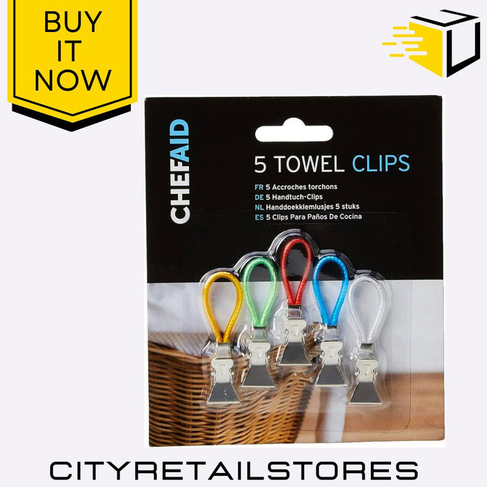 4 Hole Tea Towel Holder & 5 Kitchen/Tea Towel Clips Hooks Set Chef Aid