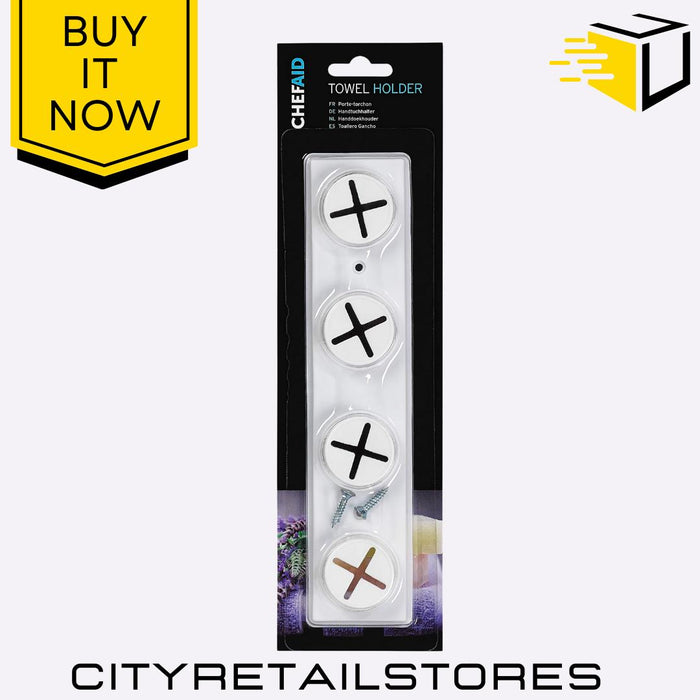 4 Hole Tea Towel Holder & 5 Kitchen/Tea Towel Clips Hooks Set Chef Aid