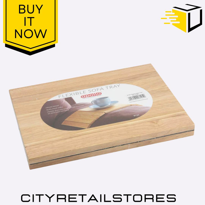 Flexible Wooden Sofa Tray Couch Armrest Table Durable 37.5x25cm Apollo