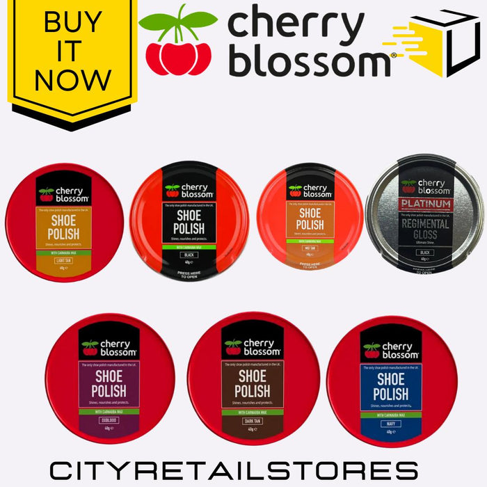 Shoe Polish Range Regimental Gloss Brown, Black, Navy, Dark 40g Cherry Blossom