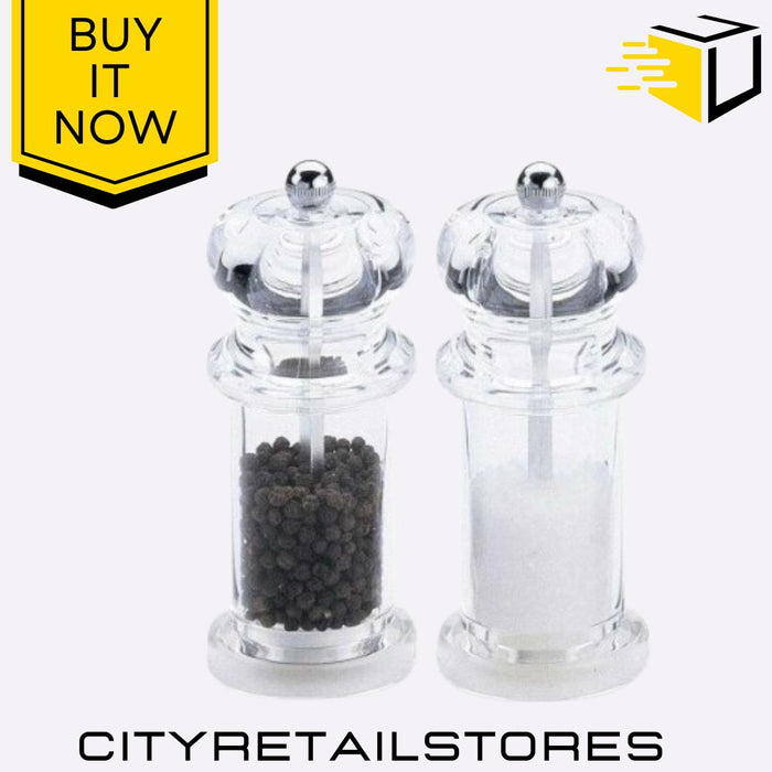 14cm Acrylic Salt & Pepper Mill Set Adjustable Grinder Durable & Stylish Apollo