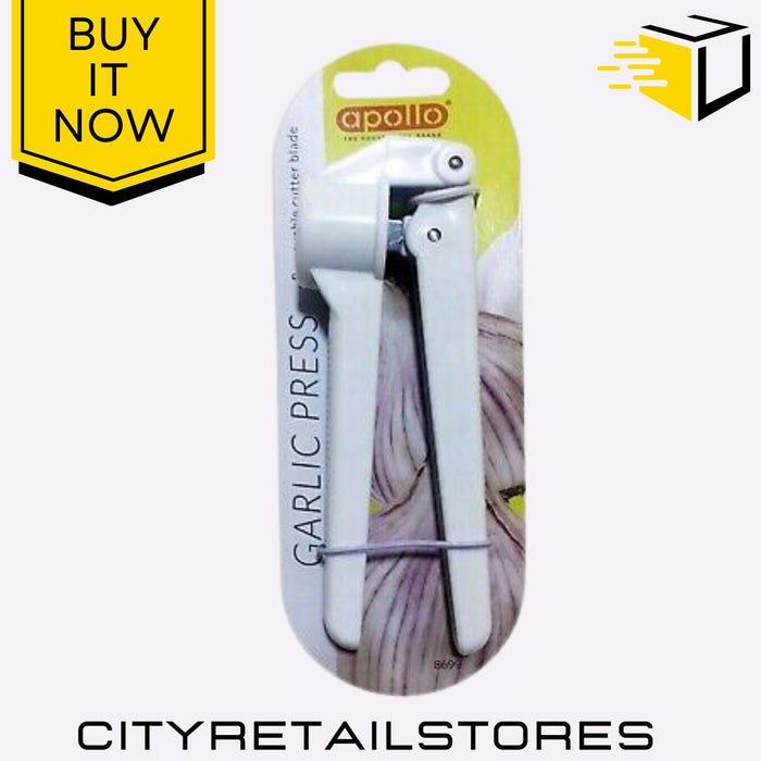 White Garlic Press Presser Crusher Easy Clean Stainless Steel Kitchen Apollo