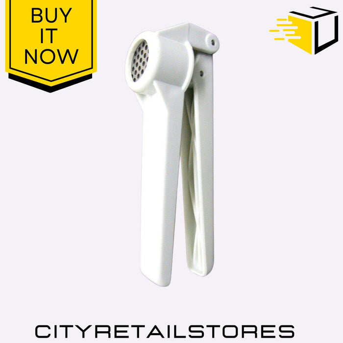 White Garlic Press Presser Crusher Easy Clean Stainless Steel Kitchen Apollo
