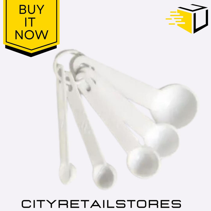 5 White Plastic Measuring Spoons Set Kitchen Tools, Precise & Durable Apollo