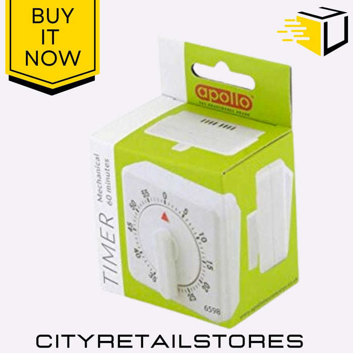 Mechanical Kitchen Timer 1 Hour / 60 Minutes Easy Use, No Batteries Apollo