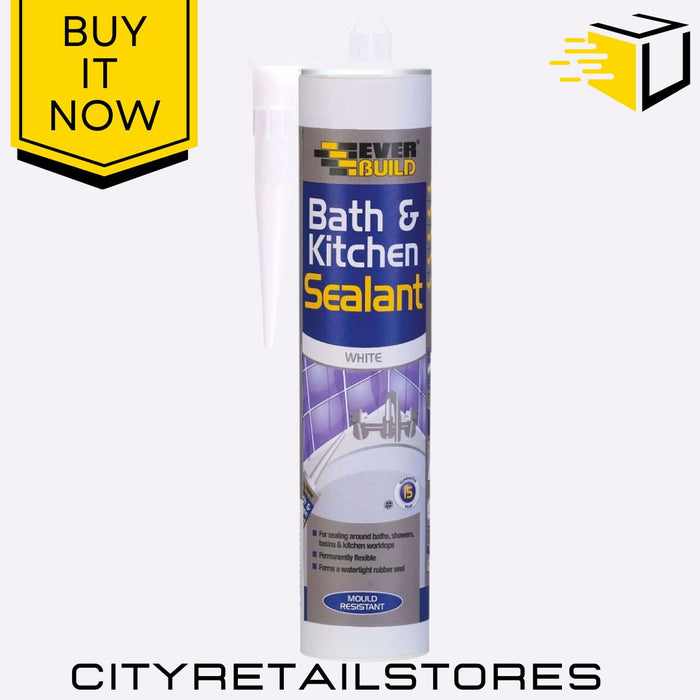 Bath & Kitchen Sealant White Waterproof Mould Resistant Flexible 290ml Everbuild