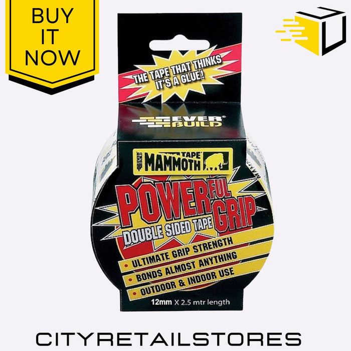 Mammoth PowerGrip Double Sided Tape Strong Fix Adhesive 12mm x 2.5m Everbuild