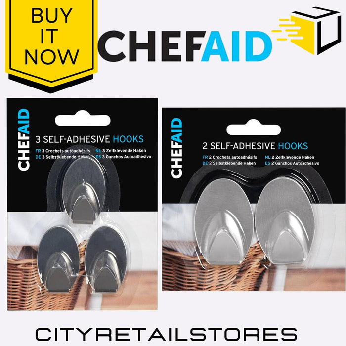 2 & 3 Stainless Steel Self-Adhesive Hooks Heavy Duty Bathroom Chef Aid