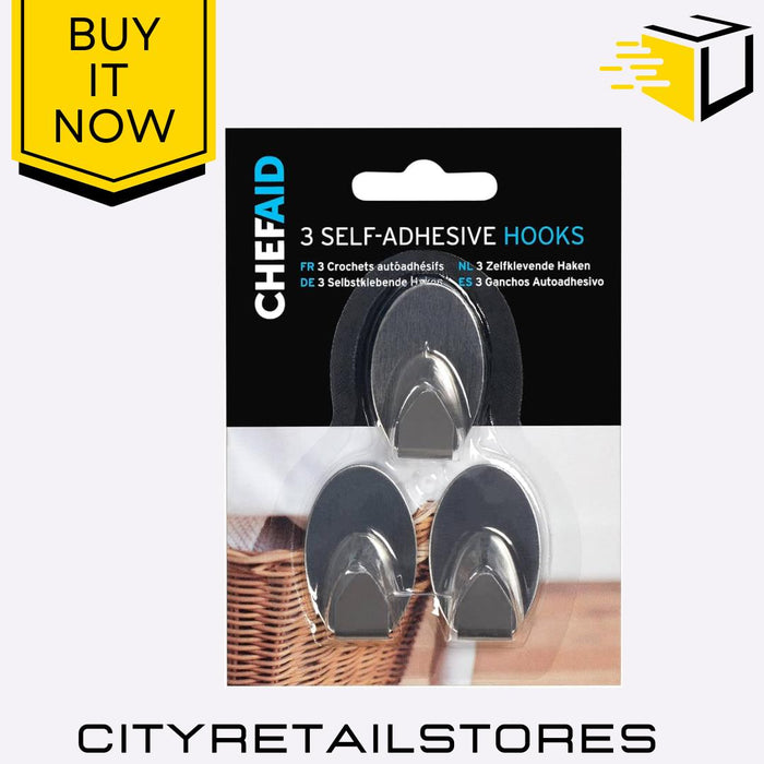 2 & 3 Stainless Steel Self-Adhesive Hooks Heavy Duty Bathroom Chef Aid