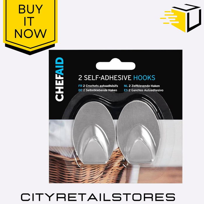 2 & 3 Stainless Steel Self-Adhesive Hooks Heavy Duty Bathroom Chef Aid