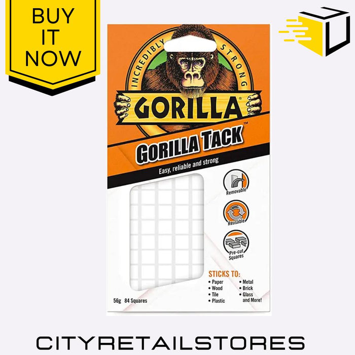 84 Tack Squares Strong Adhesive Reusable Sticky Mounting Putty 56g Gorilla