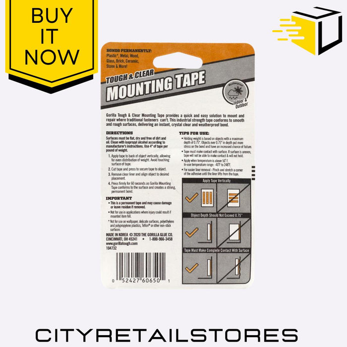 Mounting Tape Clear 6x4 Heavy Duty Double Sided Adhesive Squares 25mm Gorilla