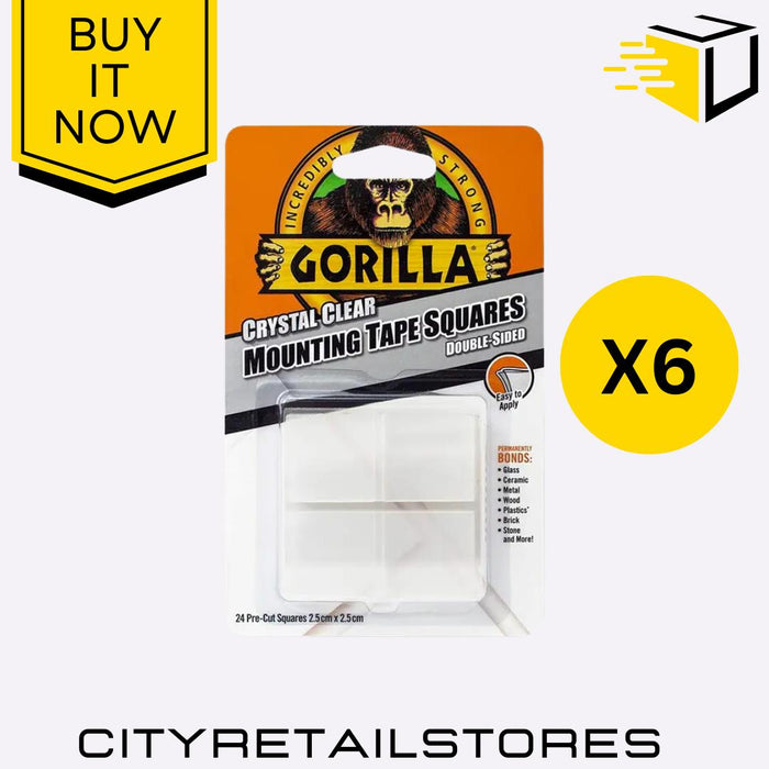 Mounting Tape Clear 6x4 Heavy Duty Double Sided Adhesive Squares 25mm Gorilla